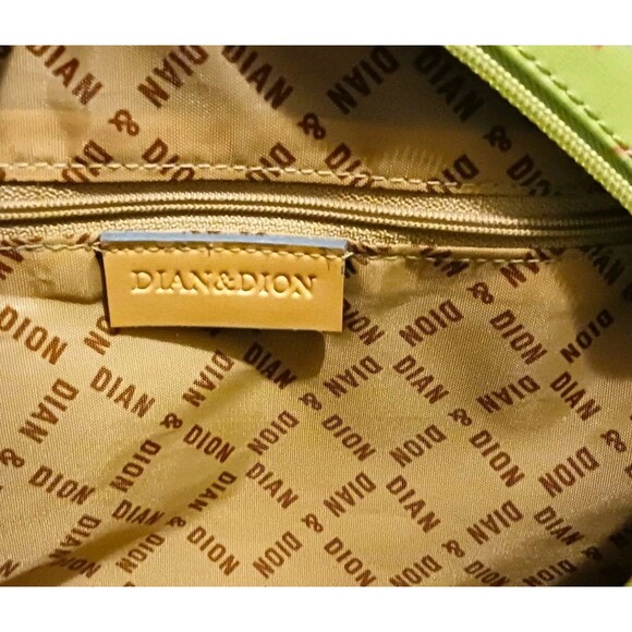 Dian & Dion Womens Green & Tan Multi Colored Signature Print Satchel Handbag Bag - Picture 6 of 7